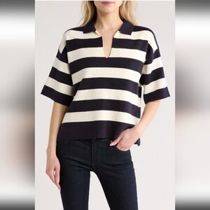 Industry Striped Polo Sweater Size Small Blue And Cream